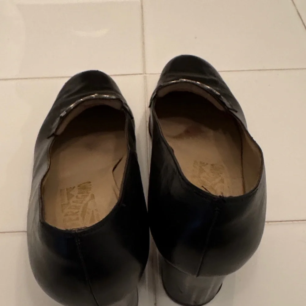 Salvatore Ferragamo Black Leather Loafers with Silver Accent size 10